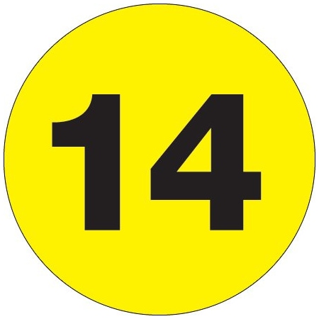 Bsc Preferred 2'' Circle - ''14'' Fluorescent Yellow Number Labels BUY00019804